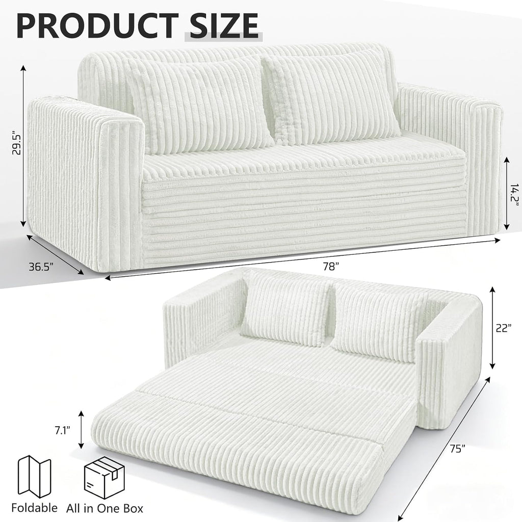 HABUTWAY Folding Sofa Bed, 2 in 1 Convertible Sleeper Chair with 2 Pillows, Portable Fold Out Chair Bed with Armrest, Comfy Floor Couch, Lazy Sofa for Living Room Bedroom Dorm Home Office, Beige
