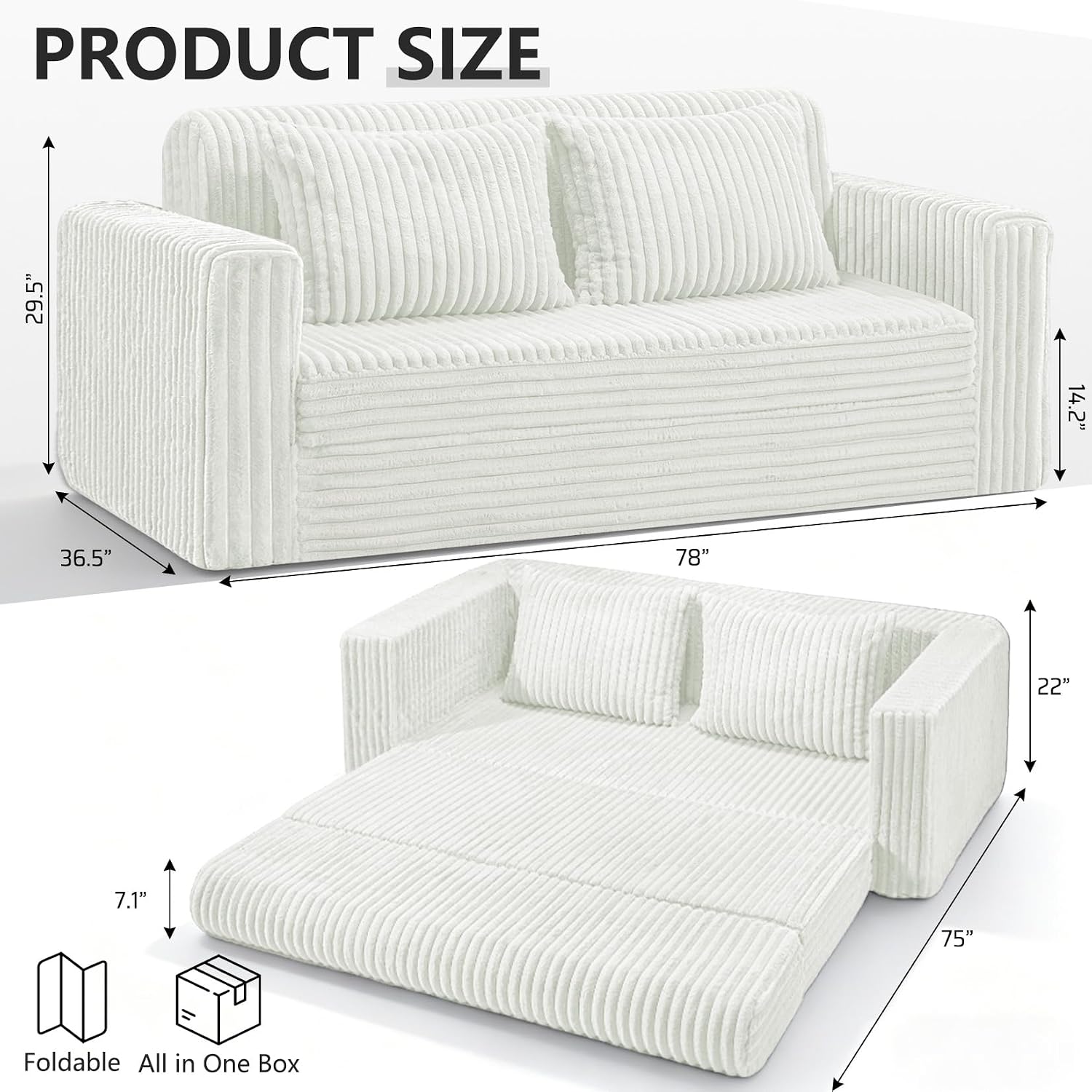 HABUTWAY Folding Sofa Bed, 2 in 1 Convertible Sleeper Chair with 2 Pillows, Portable Fold Out Chair Bed with Armrest, Comfy Floor Couch, Lazy Sofa for Living Room Bedroom Dorm Home Office, Beige