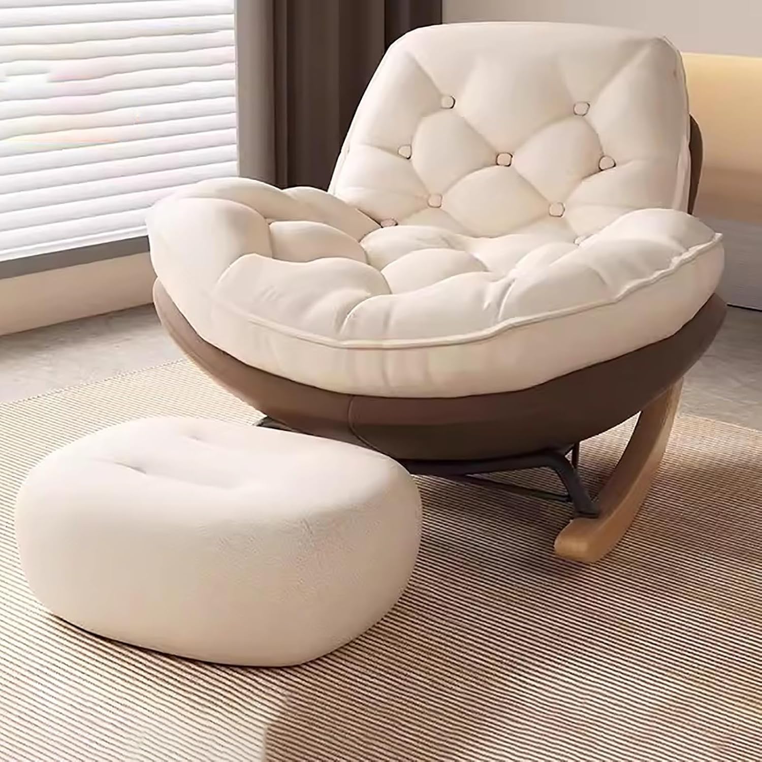 Glider Rocking Chair, Upholstered Rocking Chair Indoor, with Thick Cushion Nursery Rocking Chairs, for Living Room, Bedroom (Color : Brown, Size : B)