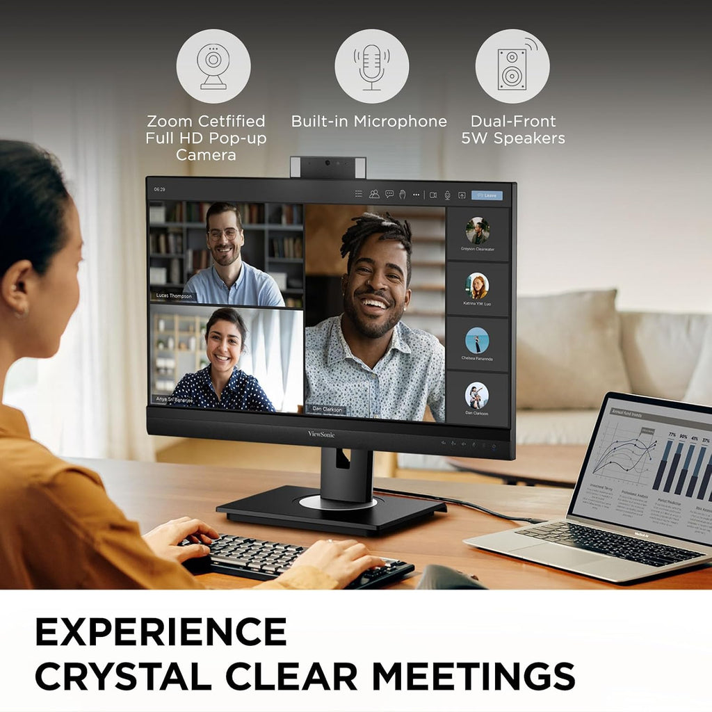 ViewSonic VG2457V 24 Inch 1080p Docking Monitor, IPS with Windows Hello IR Webcam Compatibility for Smooth Video Conferencing, Advanced Ergonomics, 90W USB-C, RJ45, HDMI, and DisplayPort Inputs