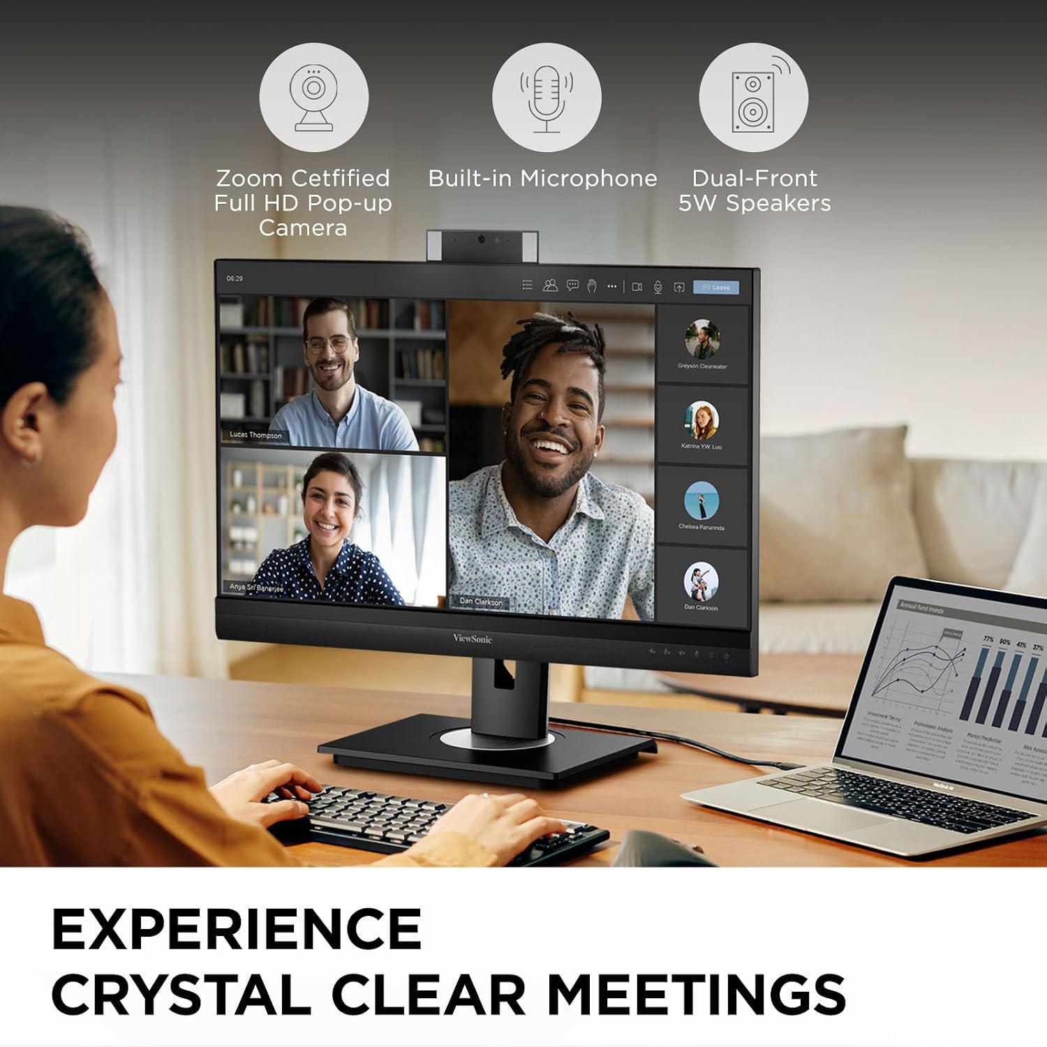 ViewSonic VG2757V-2K 27 Inch 1440p Video Conferencing Docking Monitor with Windows Hello Compatible IR Webcam, Advanced Ergonomics, and 90W USB C for Home and Office