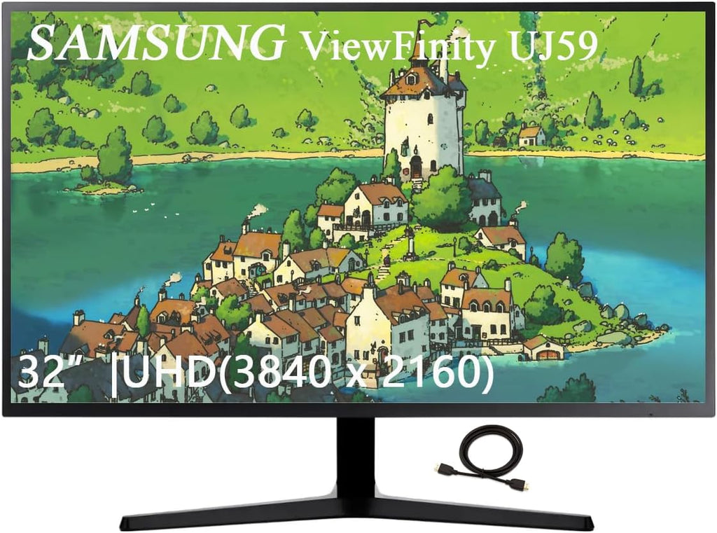 Samsung 32' ViewFinity UJ59 Series LED Monitor, 4K UHD (3840x2160), 60Hz, 4ms, FreeSync, HDMI, Display Port, Eye Saver,Flicker Free Mode, Dark Gray, with GSF HDMI Cable