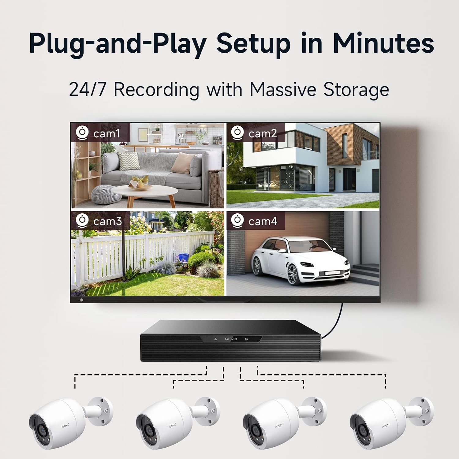 ARENTI 8MP PoE IP Camera Outdoor, 4K Bullet Surveillance Cameras for Home Security, Human/Vehicle/Pet/Package Detection, 4Pack POE Security Cameras Wired, H.265 8CH NVR with 2TB HDD for 24/7 Recording