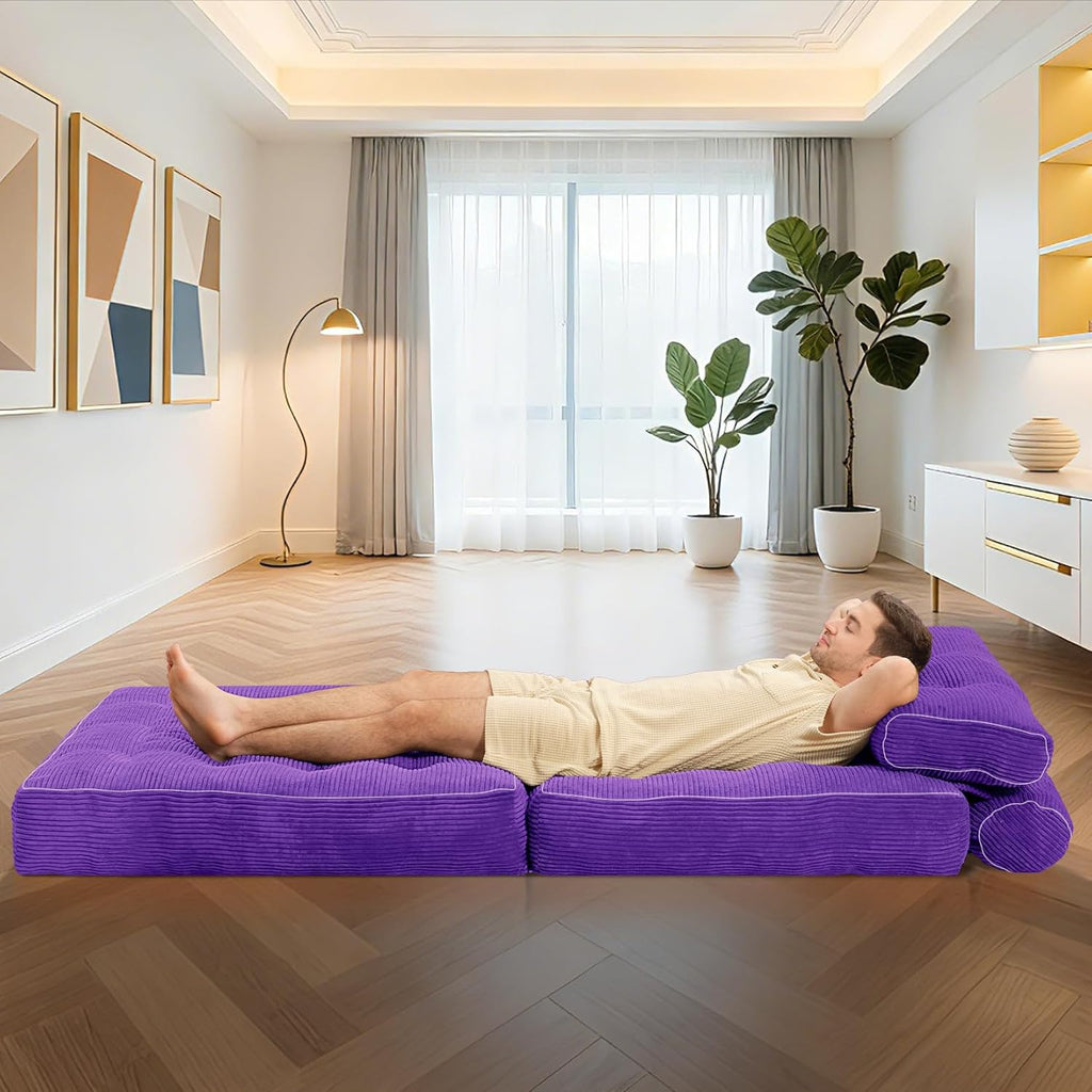 HABUTWAY Folding Sofa Bed, Convertible Sleeper Chair Bed w/Dual-Pillow & Handle, Foldable Floor Sofa Lounge w/Back Support for Living Room, Bedroom, Apartment, Office, Single, Purple