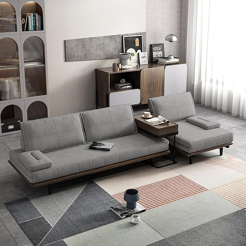 homary Modern Pull Out Sofa Bed Khaki Sleeper Sofa 78.7'' Mid Century Wood Convertible Sofa with Pull Out Bed Cotton & Linen (Gray)