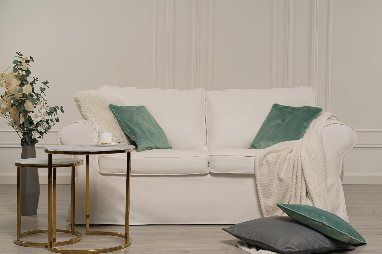 MASTERS OF COVERS Ektorp Loveseat (2 Seat) Sofa Cover Replacment Slipcover Designed for IKEA Ektorp Two Seater Sofa Slipcover (Cool White)-NOT fit Uppland Series Sofa