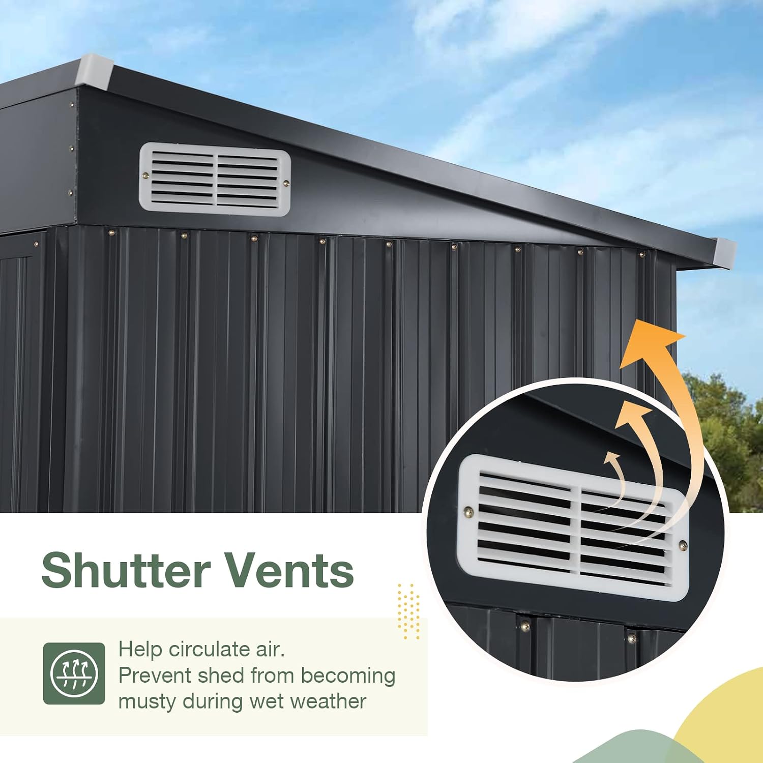 OC Orange-Casual 5 x 3 FT Outdoor Storage Shed, Metal Garden Tool Shed, Outside Sheds & Outdoor Storage Galvanized Steel w/Lockable Door for Backyard, Patio, Lawn, Black