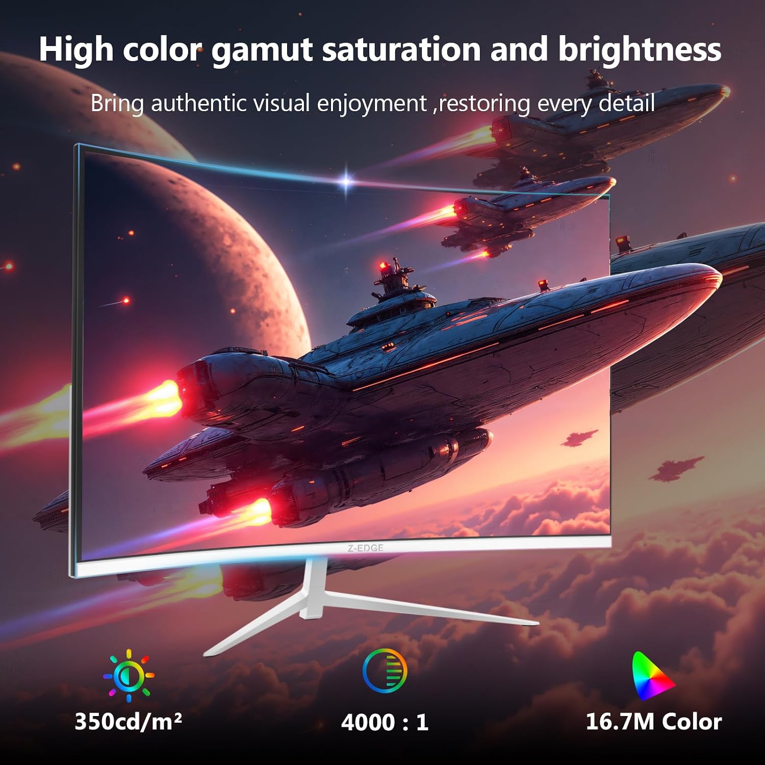 Z-Edge 27 inch Curved Gaming Monitor, FHD 1080P 240Hz 280Hz Curved 1500R Computer Monitor, Fast MPRT 1ms, FreeSync, Low Blue Light, 350nits, 16.7M Colors, 4000:1 Contrast, UG27P 1X DP and 1X HDMI