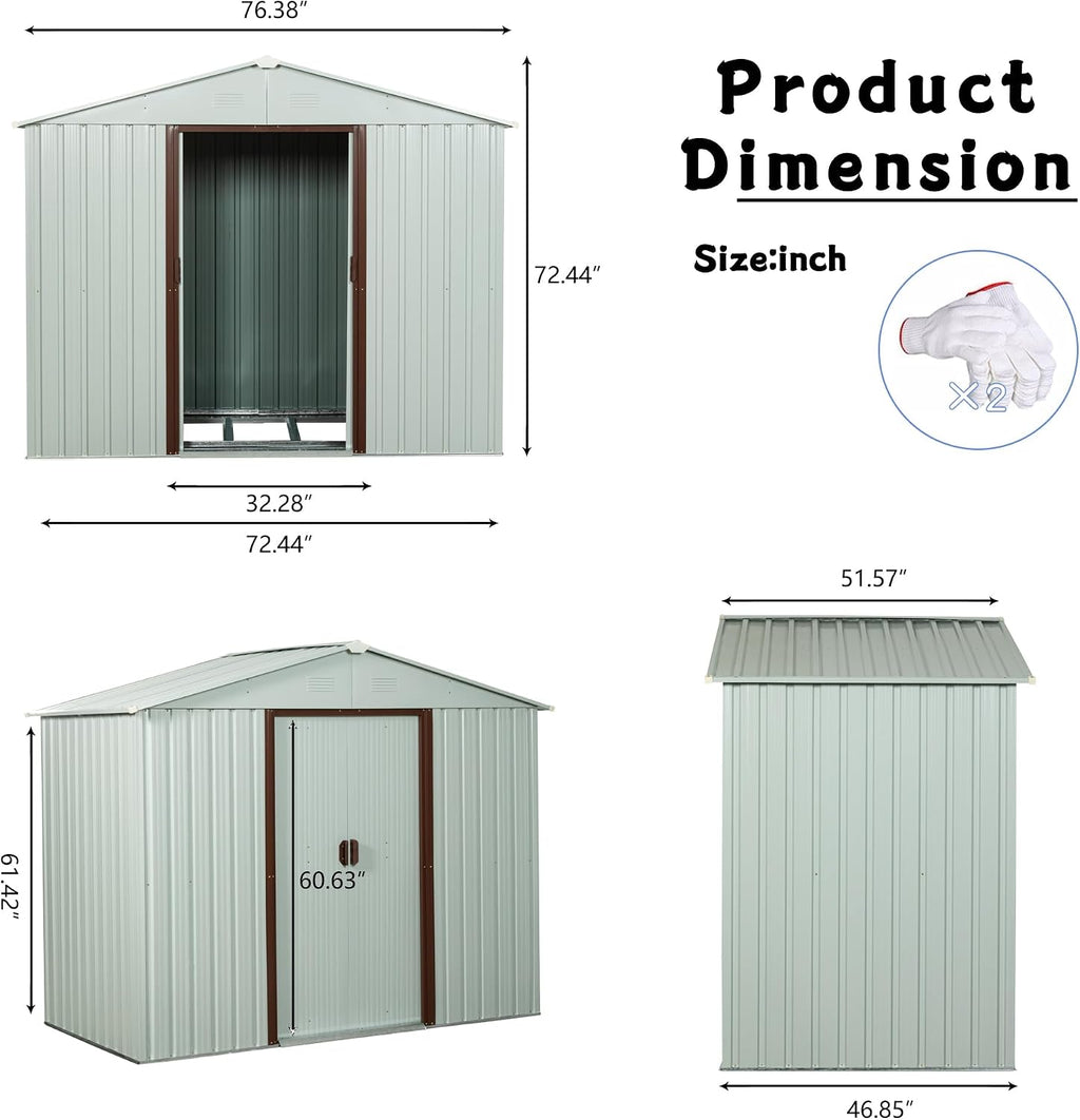 6 x 4 Ft Outdoor Storage Shed, Sturdy Metal Garden Shed with Base Foundation, Waterproof Patio Tools Shed Storage House with Sliding Doors for Backyard Lawn, White