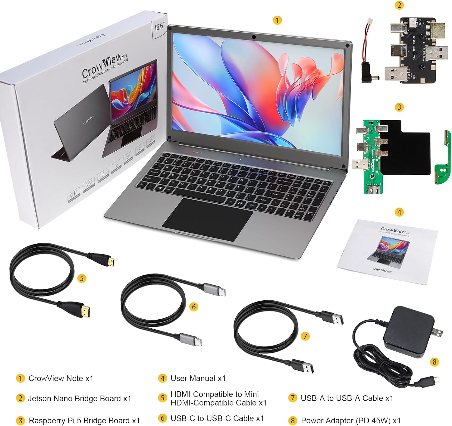 ELECROW Portable Monitor with Keyboard, 15.6 Inch Lapdock Display with Built-in Battery, 1080P FHD USB C Monitors with RPi5 & Jetson Adapters Compatible with Raspberry Pi, PC, Phone, Mac, Game Console