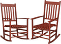 Outsunny Outdoor Rocking Chair Set of 2, Patio Rocking Chair with Smooth Curves, High Density Wooden Rockers for Lawn Garden Porch, Supports Up to 350lbs, Wine Red