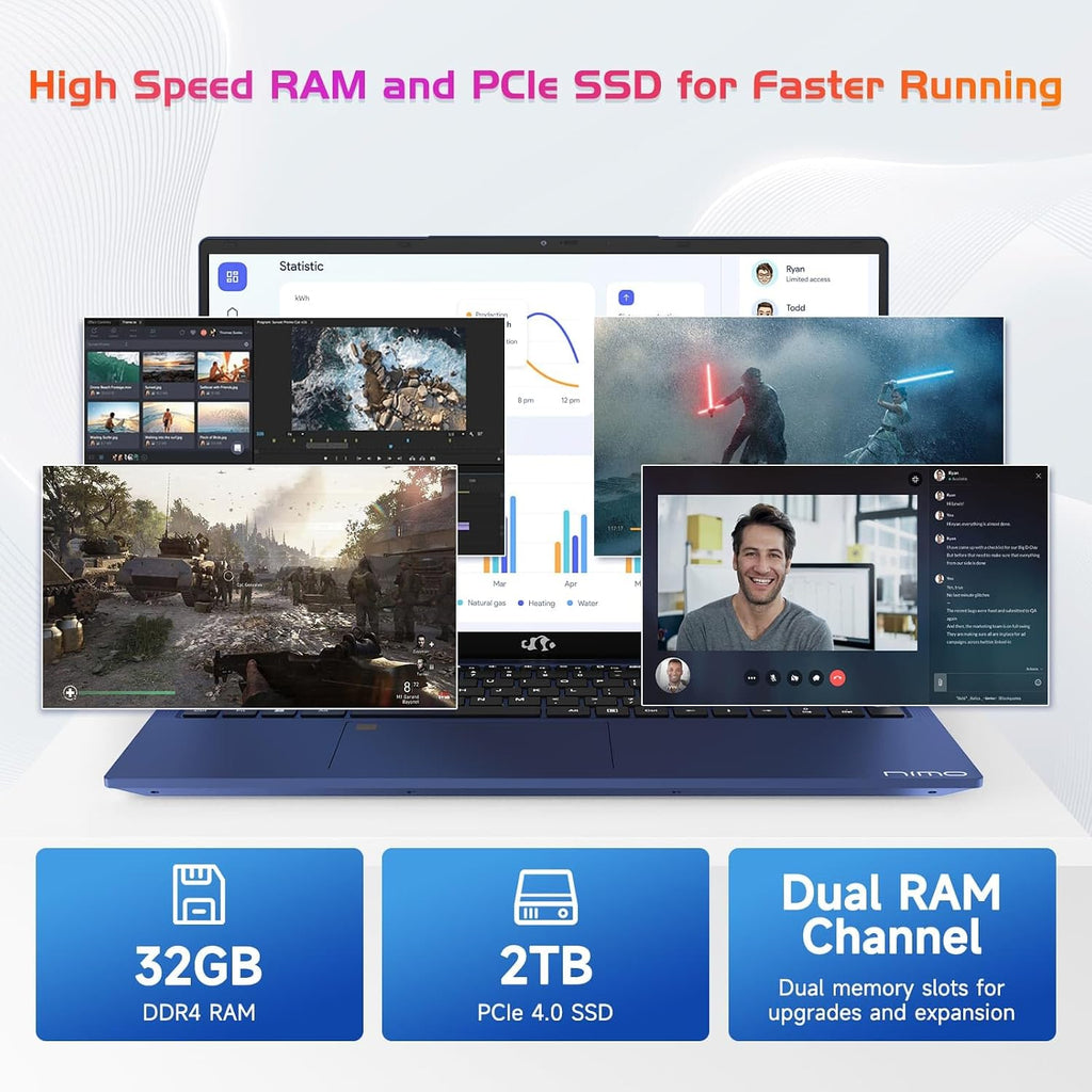 NIMO 17.3' IPS FHD-Business-Laptop, Intel 6 Core i3-1215U 32GB RAM 2TB SSD (Beat i5-1135G7 Up to 4.4GHz) Computer with 65W Type C Fingerprint Backlit Keyboard Wi-Fi 6 Numpad Win 11