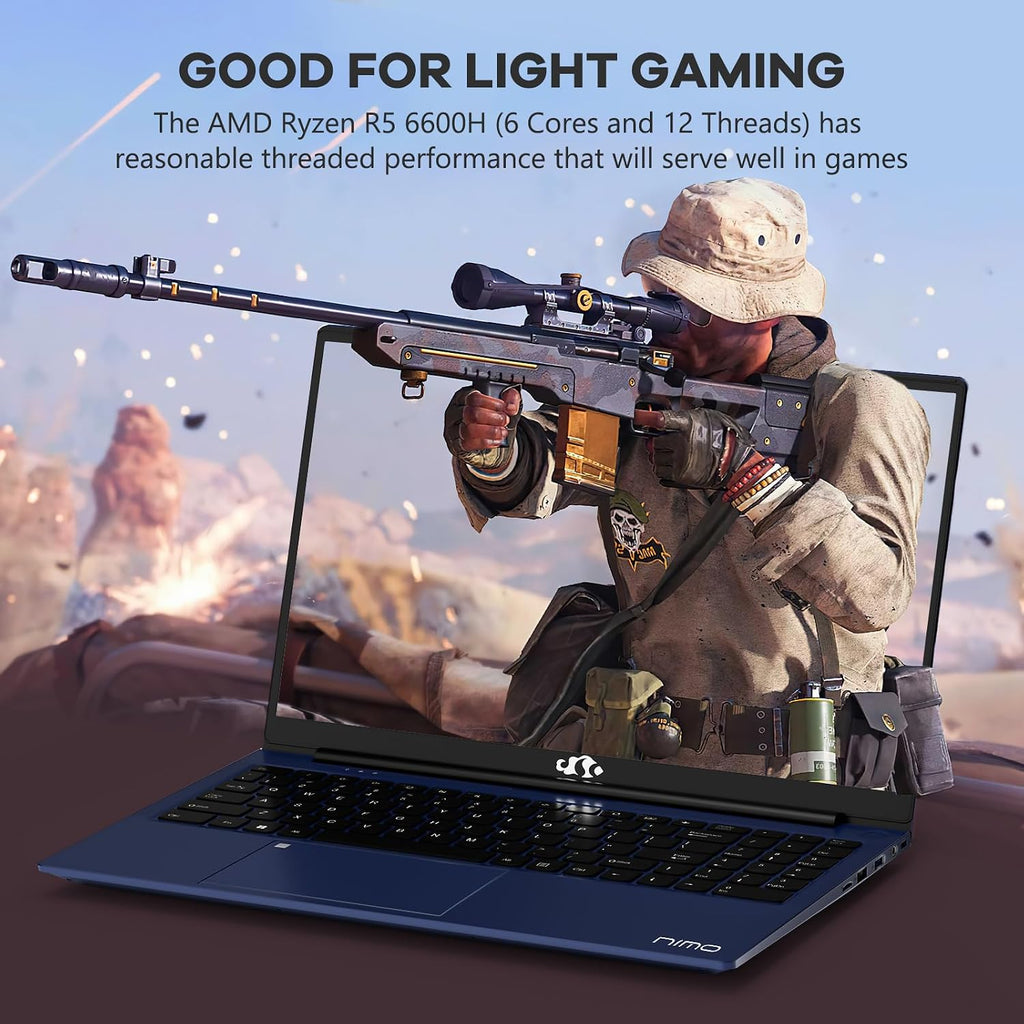 NIMO 15.6' IPS FHD-Business-Gaming-Laptop, AMD Ryzen 5 6600H, 32GB DDR5 RAM 2TB SSD (Beat i5-12450H, Up to 4.5GHz) 100W Type C Computer with 6-Cores 660M GPU, Fingerprint, Backlit Keyboard