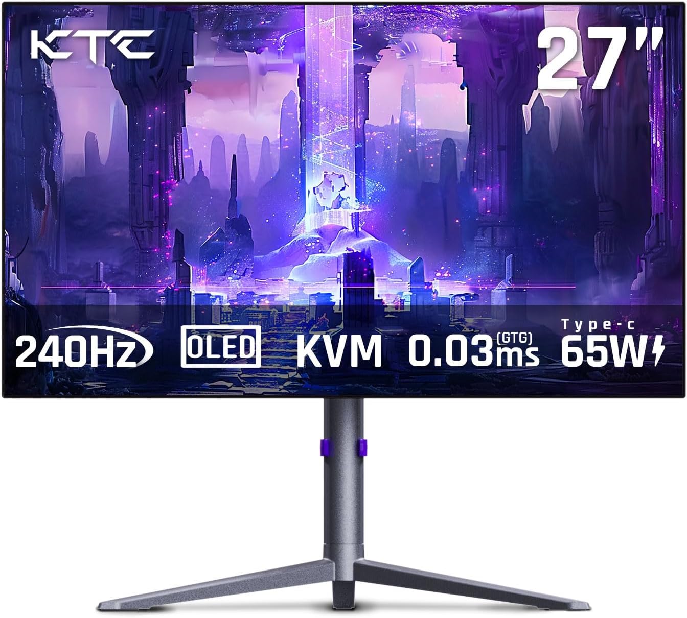 KTC 27 OLED Monitor - 1440p 240hz Monitor 0.03ms GTG, Type-C 65W, Built-in Speakers, 1.5M:1 Contrast Ratio, 136% sRGB, DisplayPort1.4, HDMI2.0,USB-C 3.0, Vesa, PC Moniter (Renewed)