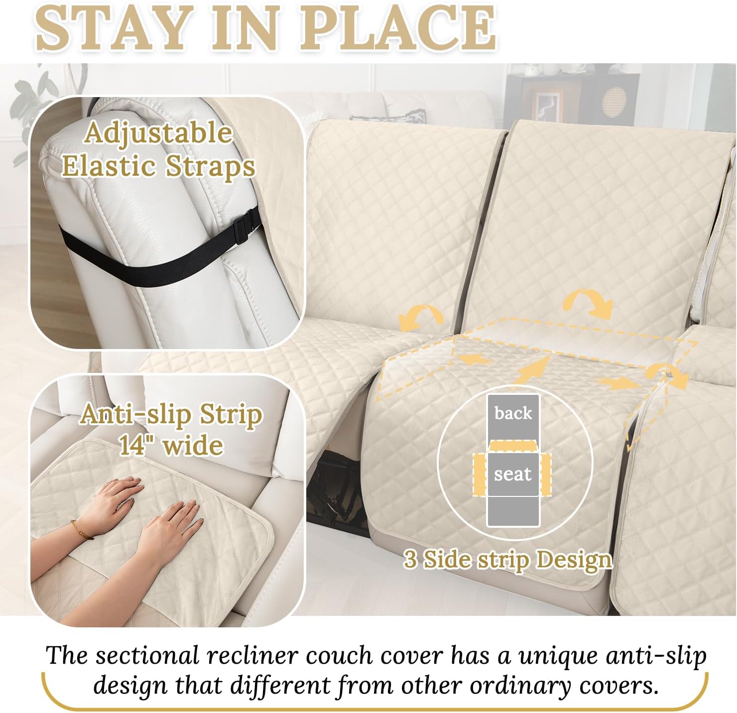 HDCAXKJ 100% Waterproof Velvet Recliner Sectional Couch Covers L Shaped Corner Reclining Sofa Cover Washable Thick Non Slip Sectional Slipcover with Pockets (5 Seat and 1 Middle Console, Beige)