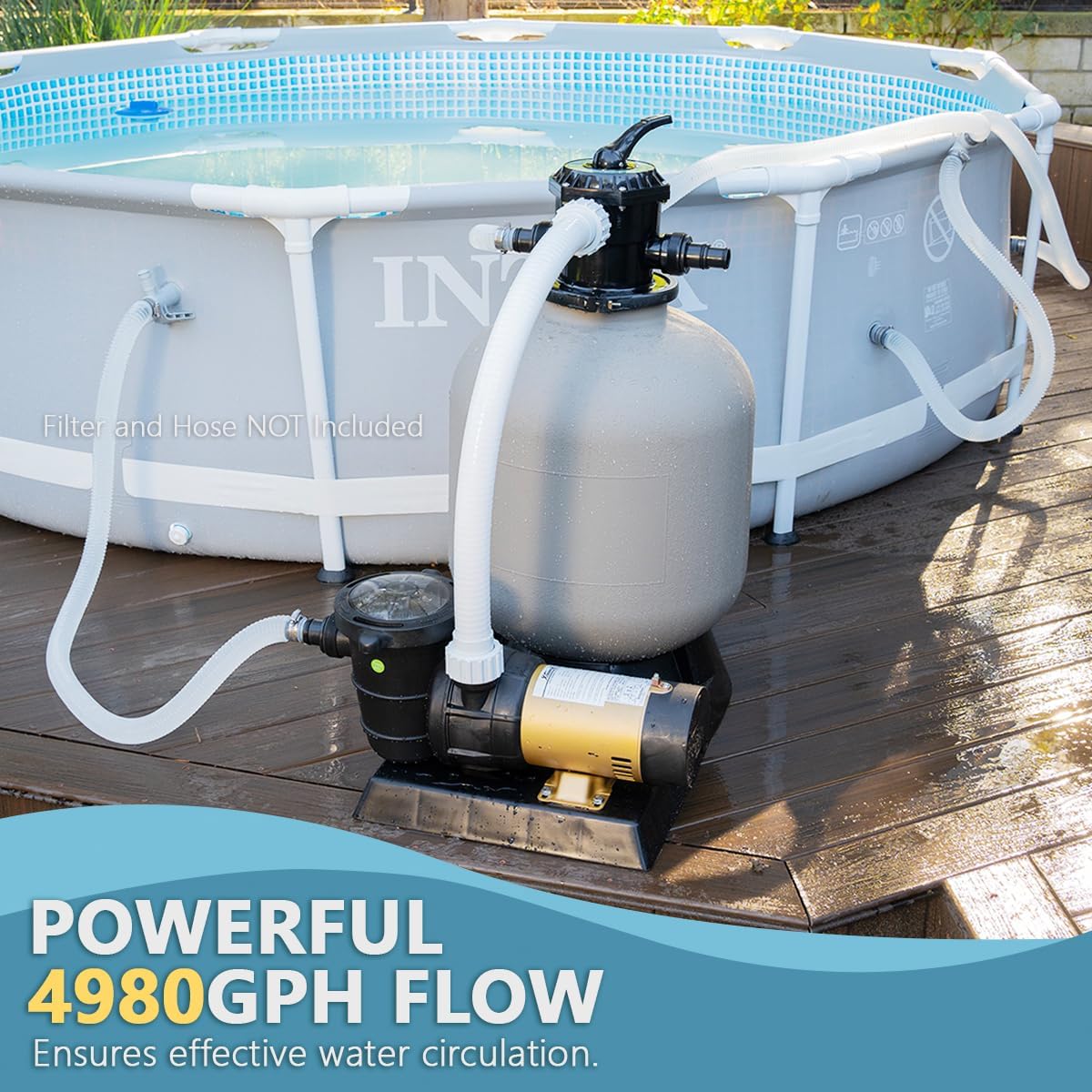 XtremepowerUS 1.5HP Variable 2-Speed Above Ground Swimming Pool Pump High Flow Swimming Pump Strainer with 1.5' Inch Slip On Fitting Adapter For Aboveground Pool