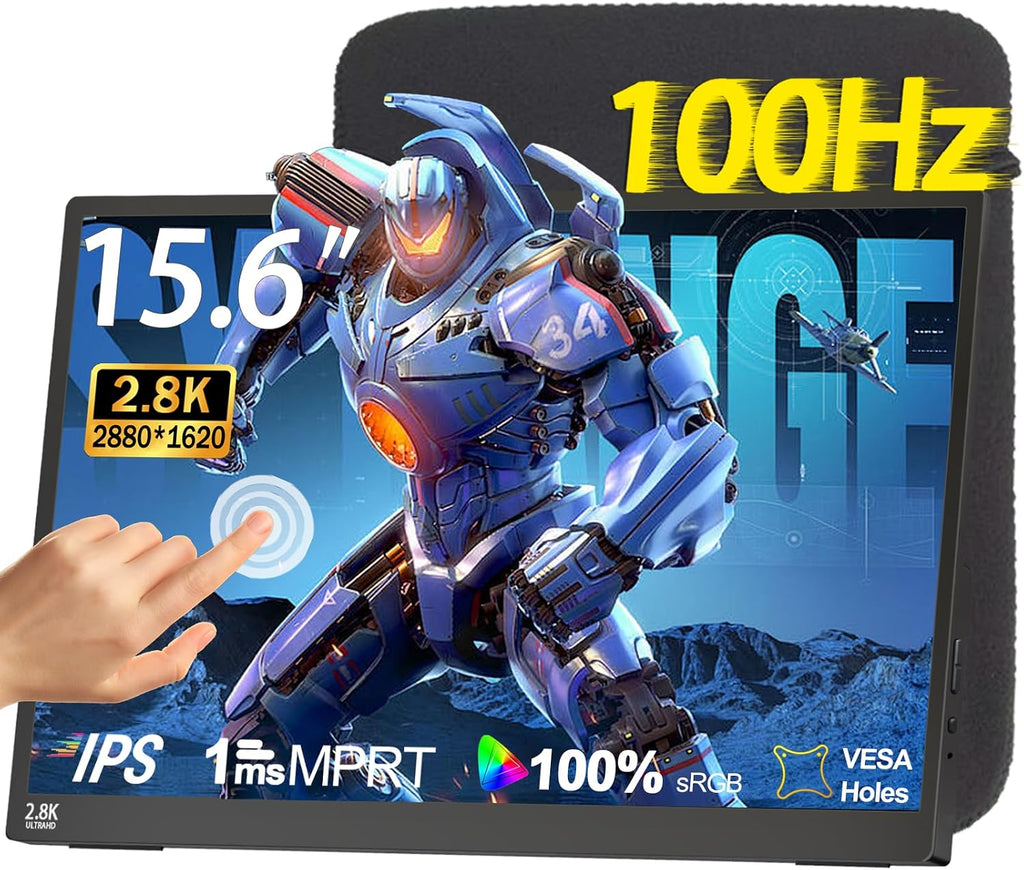 IBW 15.6' 2.8K 100Hz Portable Monitor Touchscreen, QHD 2880x1620 IPS Gaming Display, 300 Nits 100% sRGB HDR FreeSync, USB-C HDMI External Second Screen for Laptop PC Phone Switch PS5