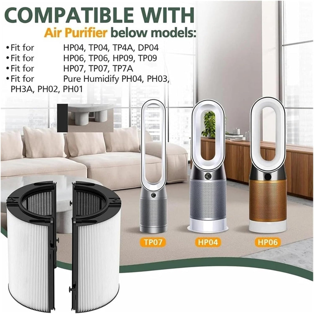 360° Combi 2-In-1 True + Carbon Replacement Filter，Compatible For Dyson TP10 HP10 HP09 TP09 HP07 TP07 TP06 HP06 Purifi-Er,Vacuum Cleaner Accessories