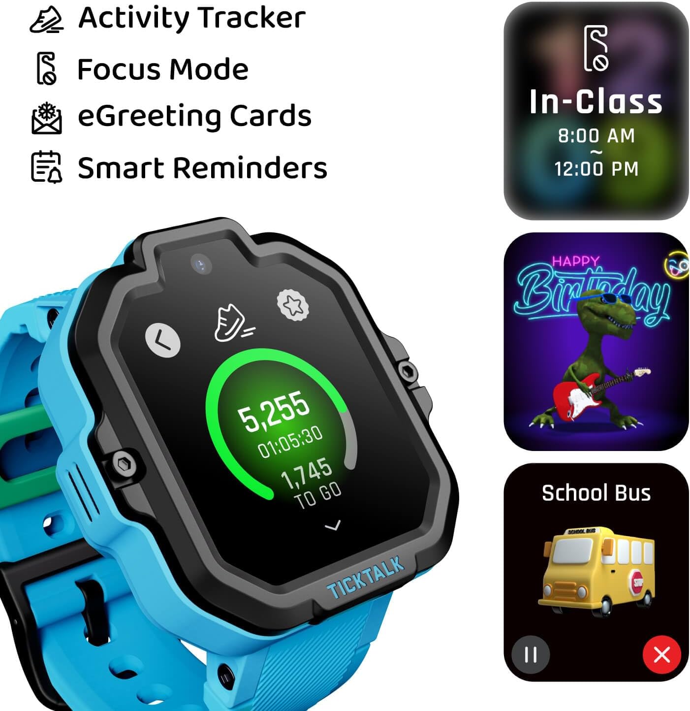 TickTalk 5 Kids Smart Watch with GPS Tracker, Voice & Video Calling, Texts, SOS & Parental Controls | Safe 4G LTE Smartwatch with Free Music, Reminders & School Mode for Boys & Girls Ages 3-12