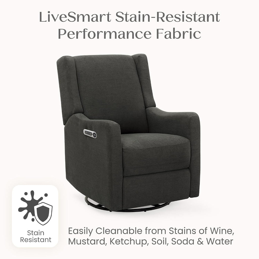 Delta Children Mercer Electronic Power Recliner and Swivel Glider with USB Port in LiveSmart Performance Fabric - Water Repellent & Stain Resistant, Dark Grey