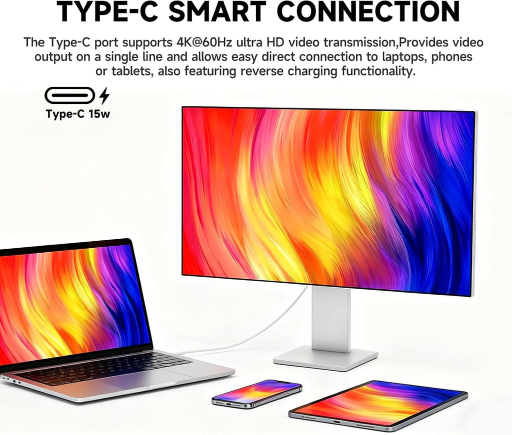 Gawfolk 27-inch IPS 4K UHD Computer Monitor, Ultra-Clear (3840×2160p) PC Screen, 100% sRGB, 100% DCI-P3, Type-C, Display Port, HDMI, Built-in Speakers, Supports Height Adjustment and Rotation - Black
