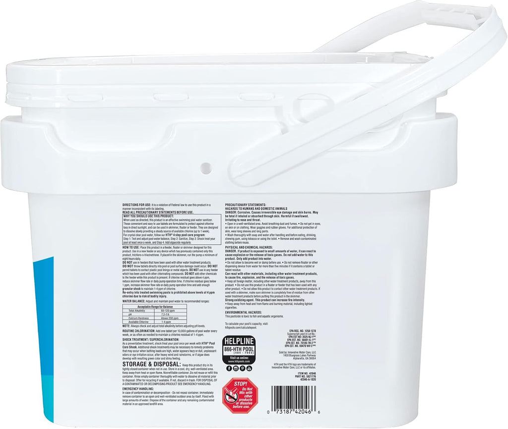 HTH 42046 Swimming Pool Care 3' Chlorine Tabs, Swimming Pool Chlorinating Sanitizer, 25lb