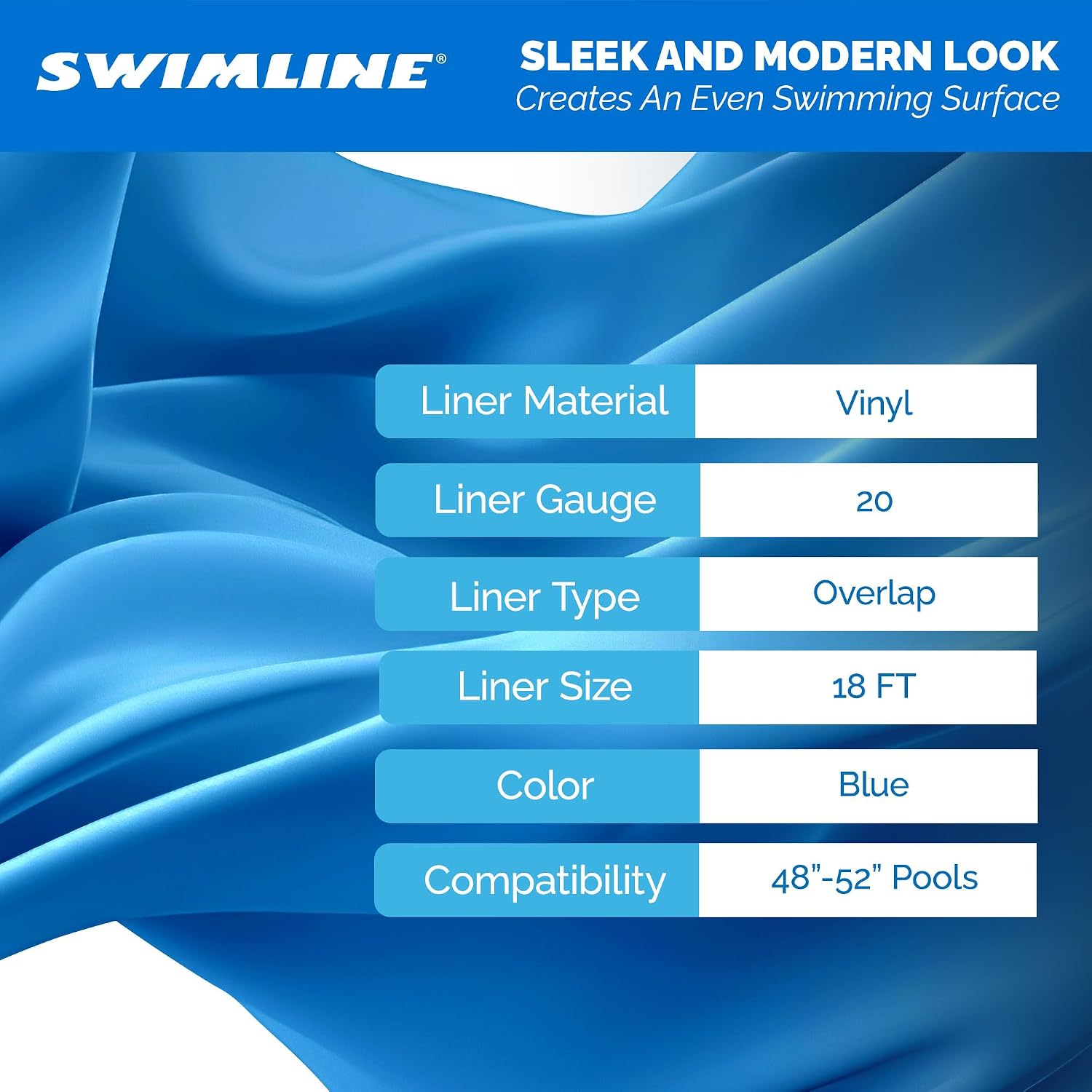 Swimline LI184820 18 Inch Solid Blue Round Above Ground Swimming Pool Overlap 20 Gauge Vinyl Liner for 48 to 52 Inch Pools with Sun Protection