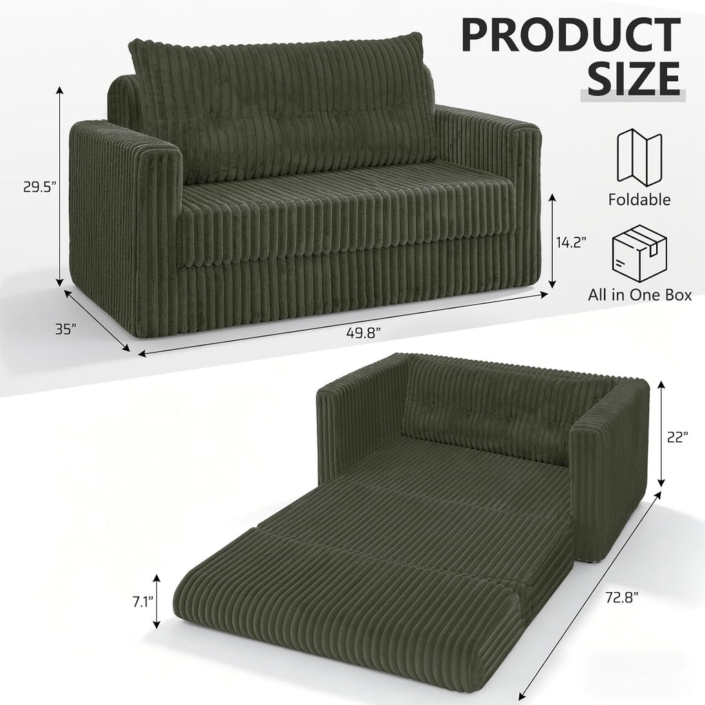 HABUTWAY Folding Sofa Bed, 2 in 1 Convertible Sleeper Chair with Pillow, Portable Fold Out Chair Bed with Armrest, Comfy Floor Couch, Lazy Sofa for Living Room Bedroom Dorm Home Office, Green