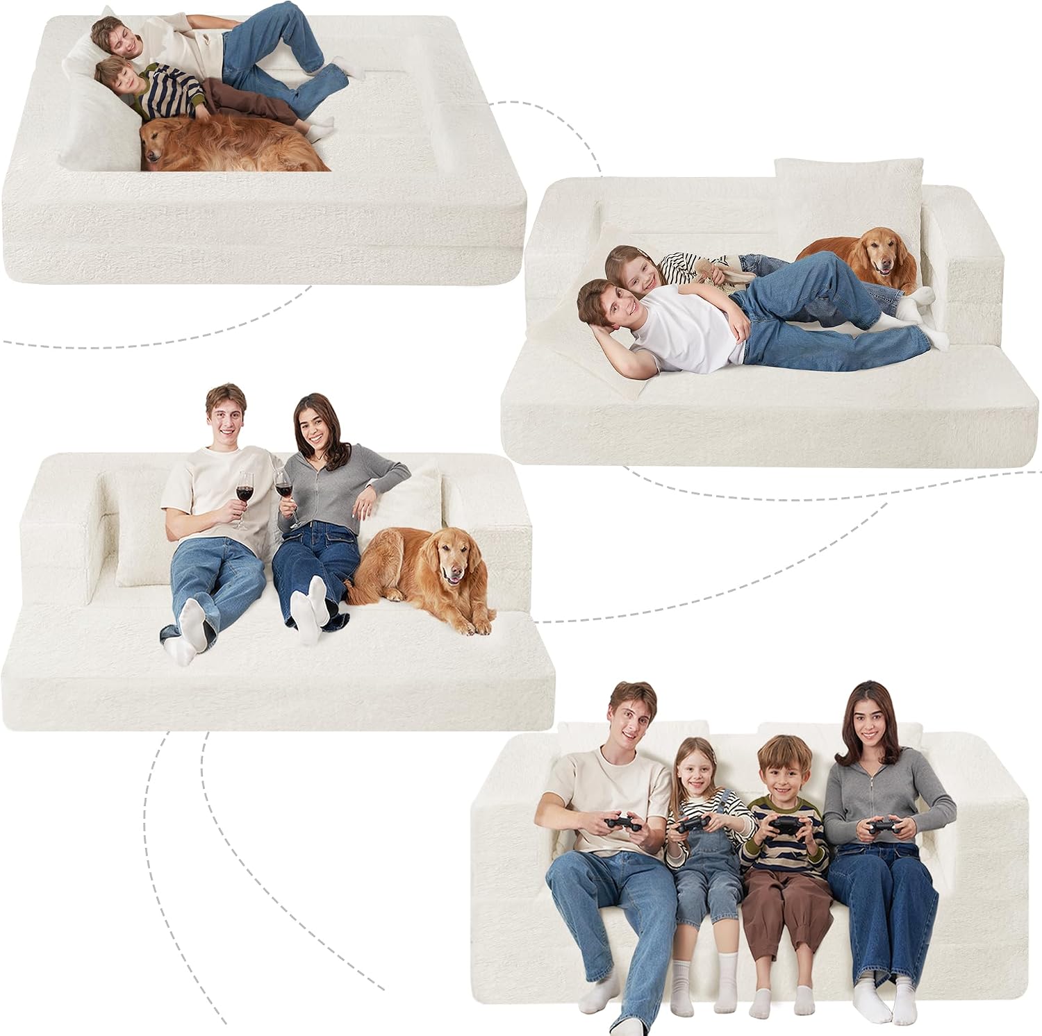 Futon Sofa Bed with Pillow, 3-in-1 Sleeper Sofa Bed with Removable Cover, Convertible Floor Sofa Bed, No Assembly Boneless Couch for Living Room, Bedroom