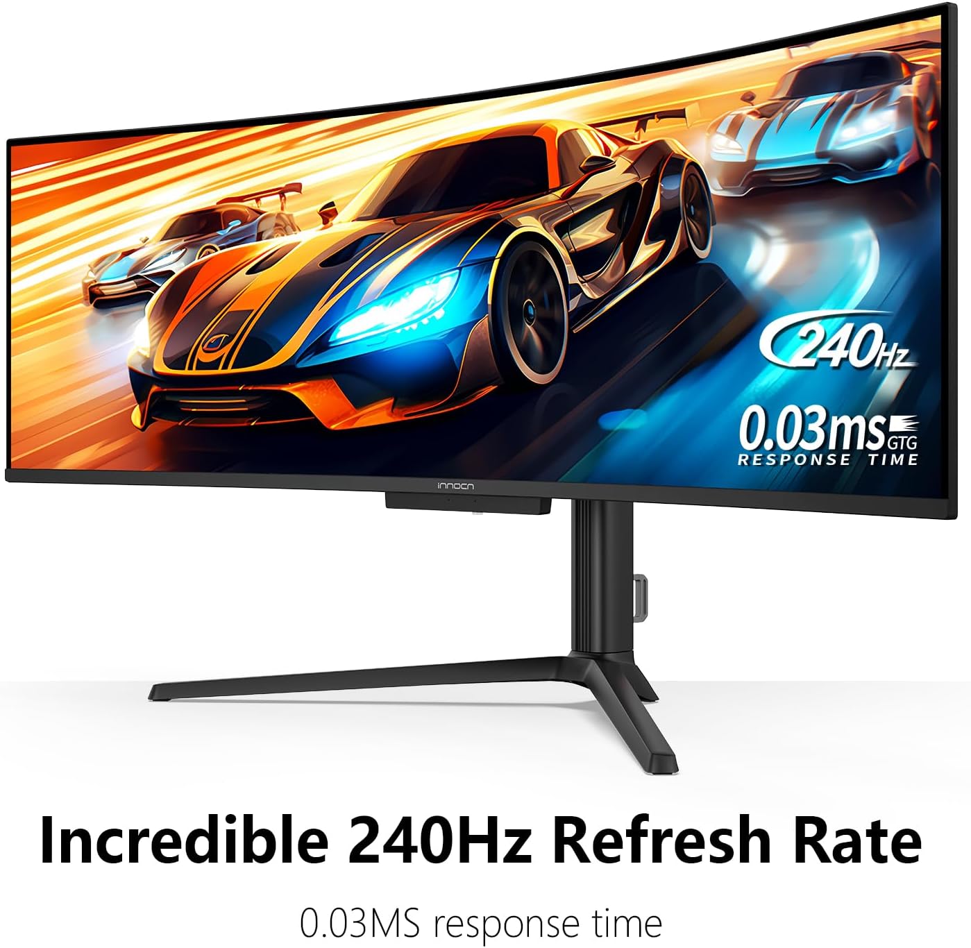 INNOCN 49' 49Q1S OLED Curved Gaming Monitor 5120 x 1440p 240Hz, 0.03ms, USB Type C 90W, HDMI 2.1, DisplayPort, USB Hub, Surrounding Speakers, Adaptive-Sync, Height Adjustable Stand, Black