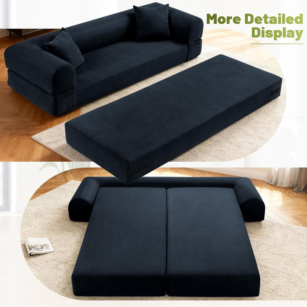 Convertible Sofa Bed Couch,80 Inch Boneless Couches for Living Room,Folding Sleeper Sofa Bed Queen with Storage,Corduroy Flod Out Couch Compressed Couch in a Box,Deep Blue