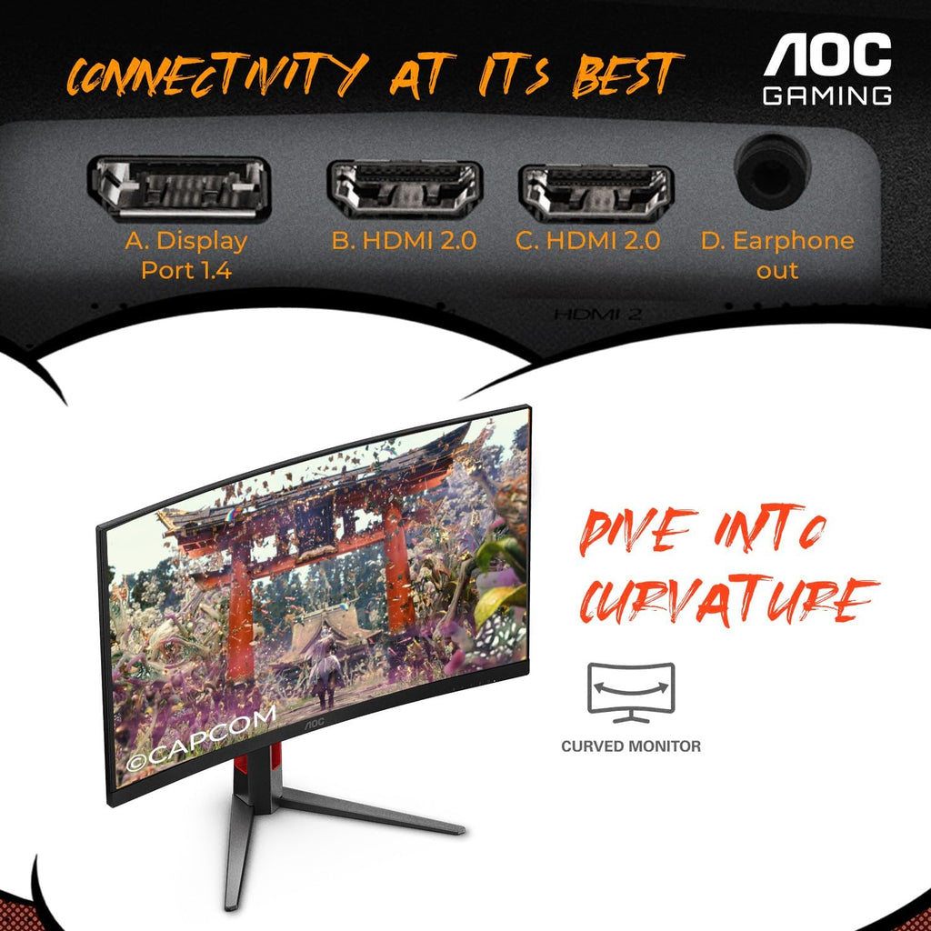 AOC C27G4ZH 27' Curved Frameless Ultra-Fast Gaming Monitor, FHD 1080p, 0.3ms 280Hz, HDMI/DP, Height Adjustable, 3-Year Zero Dead Pixel Guarantee, Black, PS5 Switch Compatible (Renewed)