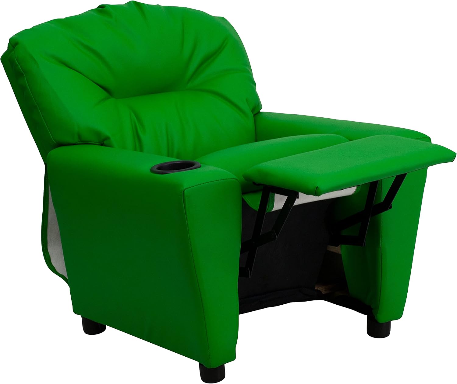 Flash Furniture Chandler Vinyl Kids Recliner with Cup Holder and Safety Recline, Contemporary Reclining Chair for Kids, Supports up to 90 lbs., Green