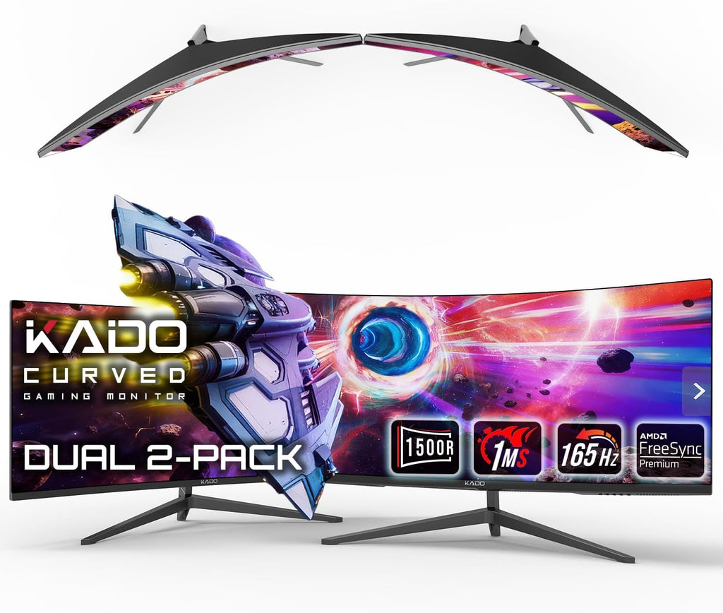Kado Dual Gaming Monitor Setup - 2-Pack 34' Curved 1500R 165Hz 1ms Ultrawide 21:9 3440x1440 WQHD Computer Monitor, Stacked Gaming AMD FreeSync Premium, VESA Mount HDMI DisplayPort Built-in Speakers