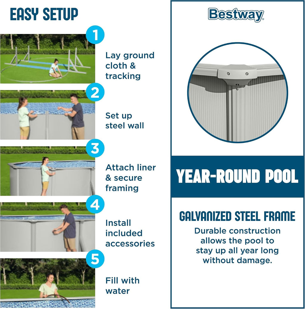 Bestway Hydrium 16'5' x 12' x 48' Above Ground Pool, Oval Steel Side Wall Frame Outdoor Swimming Pool Set with Sand Filter Pump, Ladder & Accessories