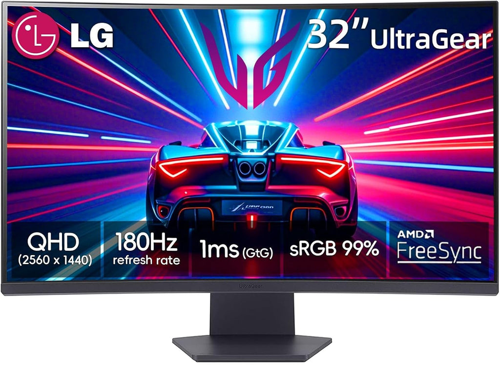 LG 32 Inch Ultragear QHD 1440P Curved Gaming Monitor, 180Hz, 1ms, 1000R, Widescreen, AMD FreeSync, HDR10, Black Stabilizer, sRGB 99%, DisplayPort & HDMI, Borderless Design, Tilt Adjustment, Black