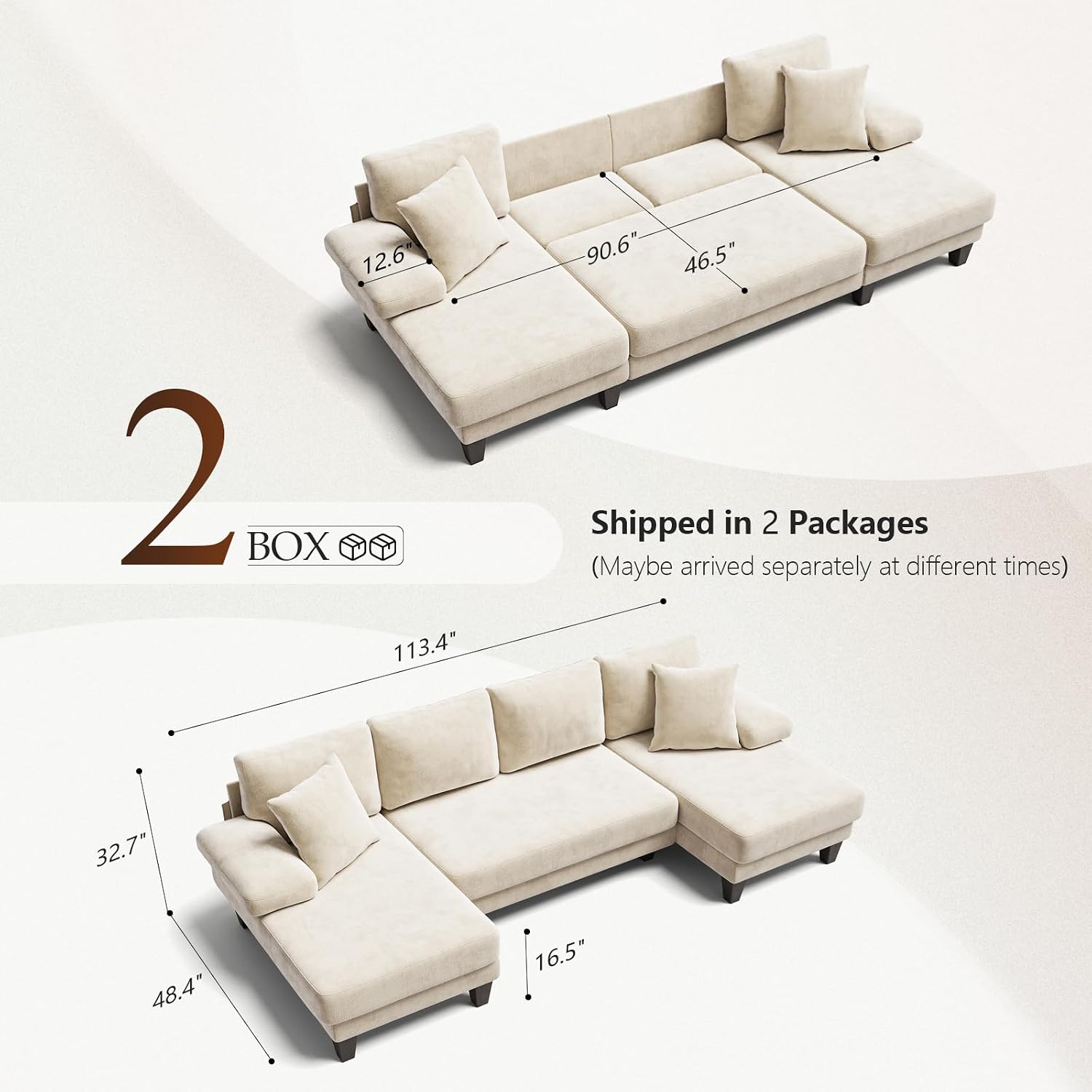 Txtin's Sleeper Sofa with Pull Out Couch Bed | 112 Inch Couches for Living Room | U-Shaped Convertible Sofa Bed | Chenille Warm White