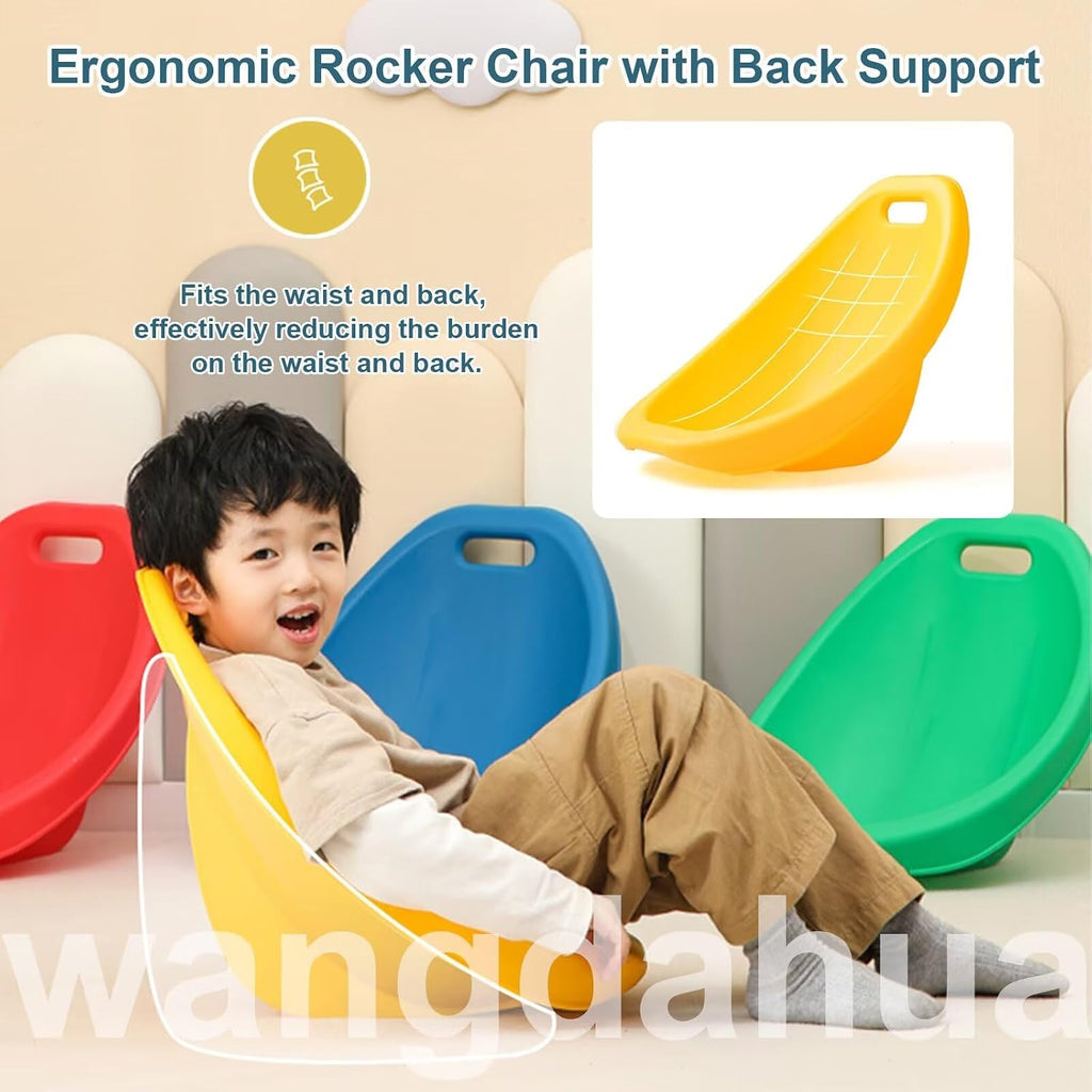 Scoop Rocker Chair for Kids, 4 Packs Blue Floor Chair with Back Support, Plastic Scoop Chairs for Classroom, Portable Reading Chair for Toddler, Sensory Rocking Chair, Flexible Seating for Classroom