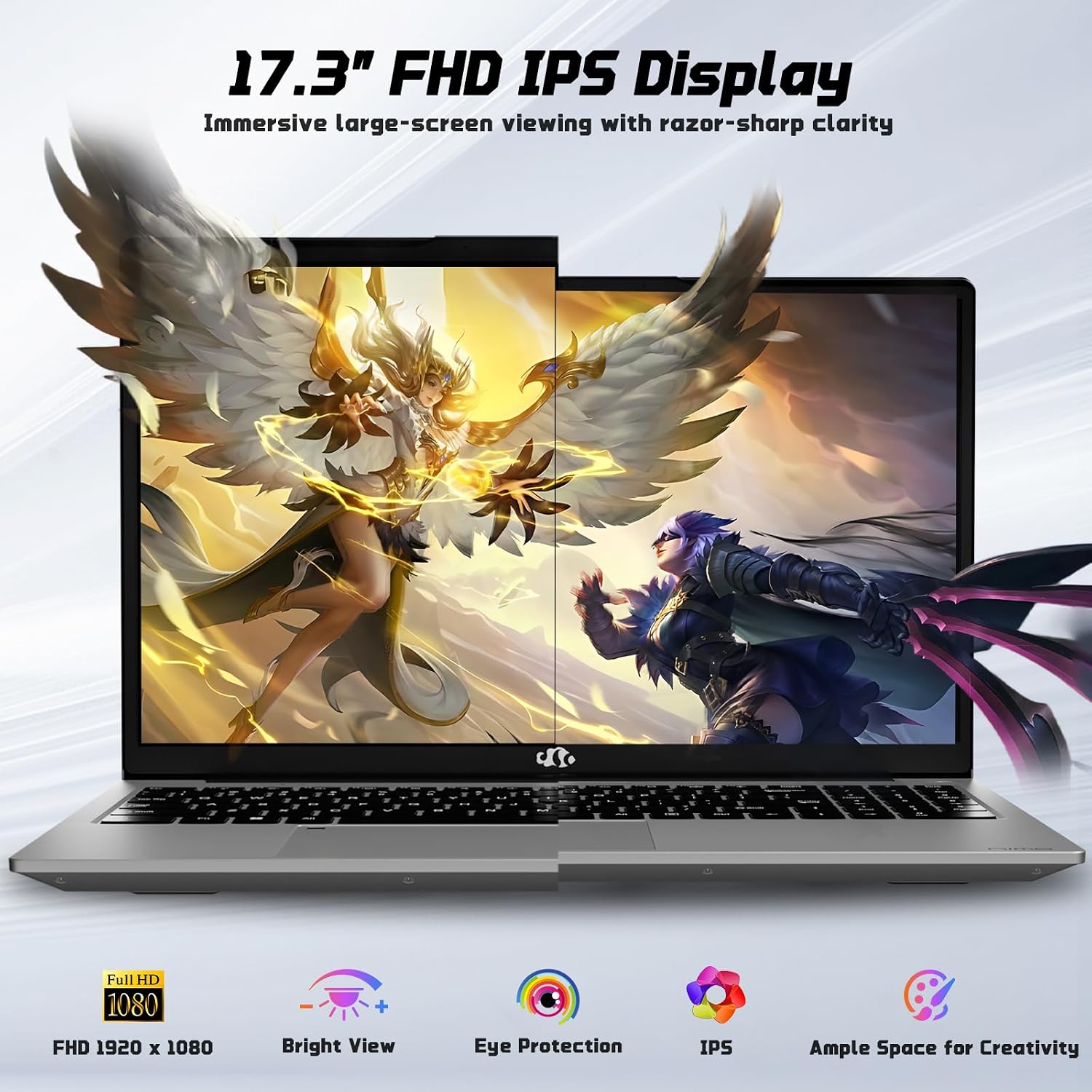 NIMO 17.3' FHD IPS Student-Laptop-Computer - 8GB RAM 256GB SSD Intel Pentium N100(Beat to i3-1115G4, 4 Cores Up to 3.4GHz), 65W Type-C, 2 Years Warranty, Fingerprint, Backlit Keyboard, Wi-Fi 6, BT5.2