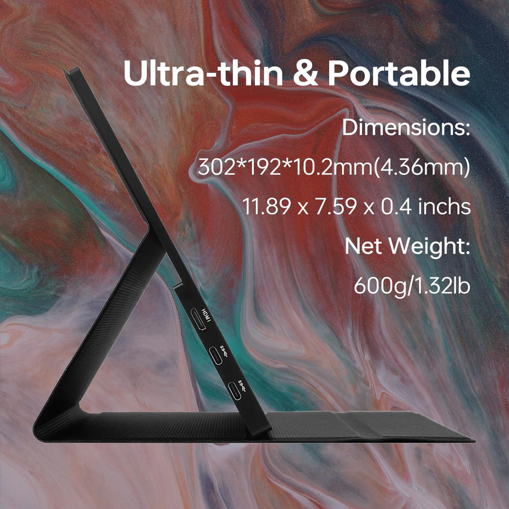 4K UHD Touchscreen Ultra Portable Monitor for Gaming and Designing, 13.3' Slim UHD (3840 x 2160) Touch 100% sRGB, Type-C, USB & Mini HDMI Portable Gaming Monitor with Cover