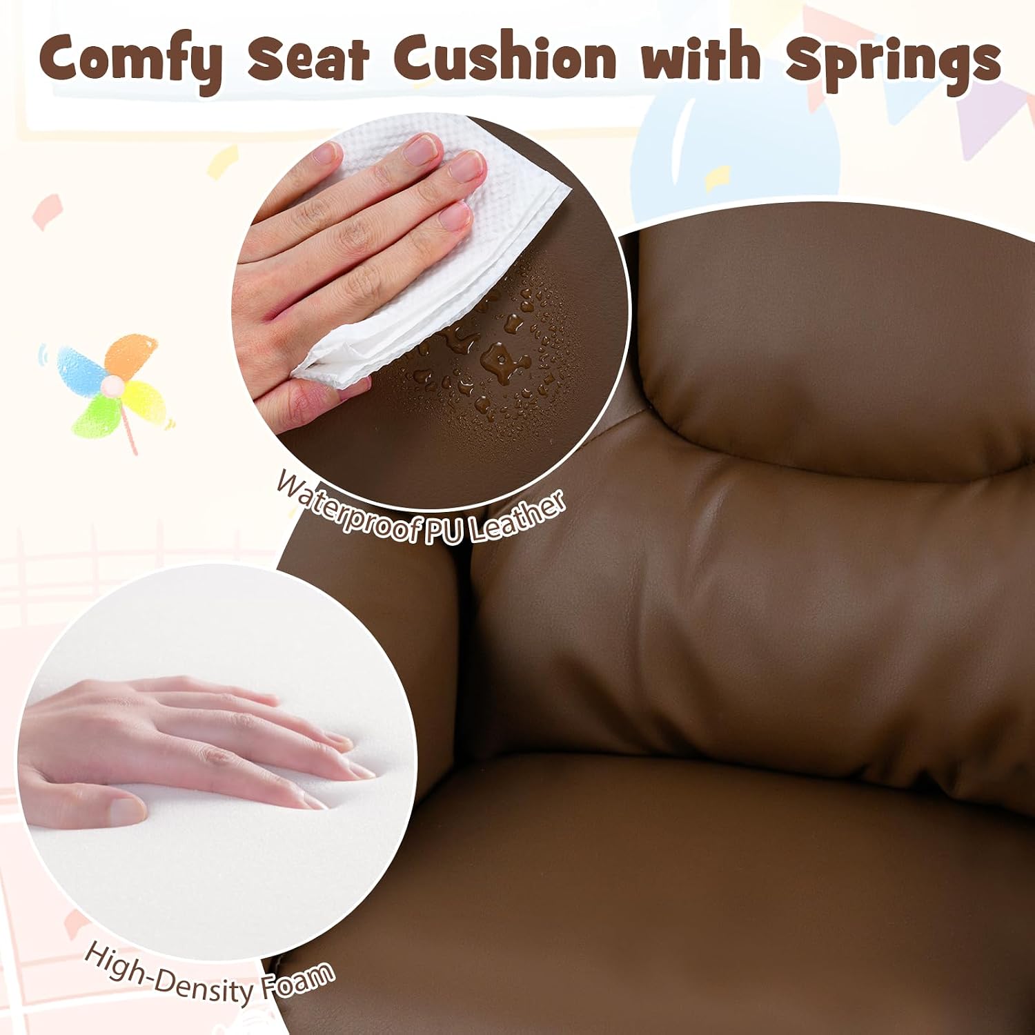 GLACER Kids Recliner with Cup Holder, PU Leather Toddler Lounge Chair w/Adjustable Backrest & Footrest, Spring-Loaded Seat Cushion, Push Back Toddler Sofa for Boys & Girls Ages 3+ Years Old (Brown)