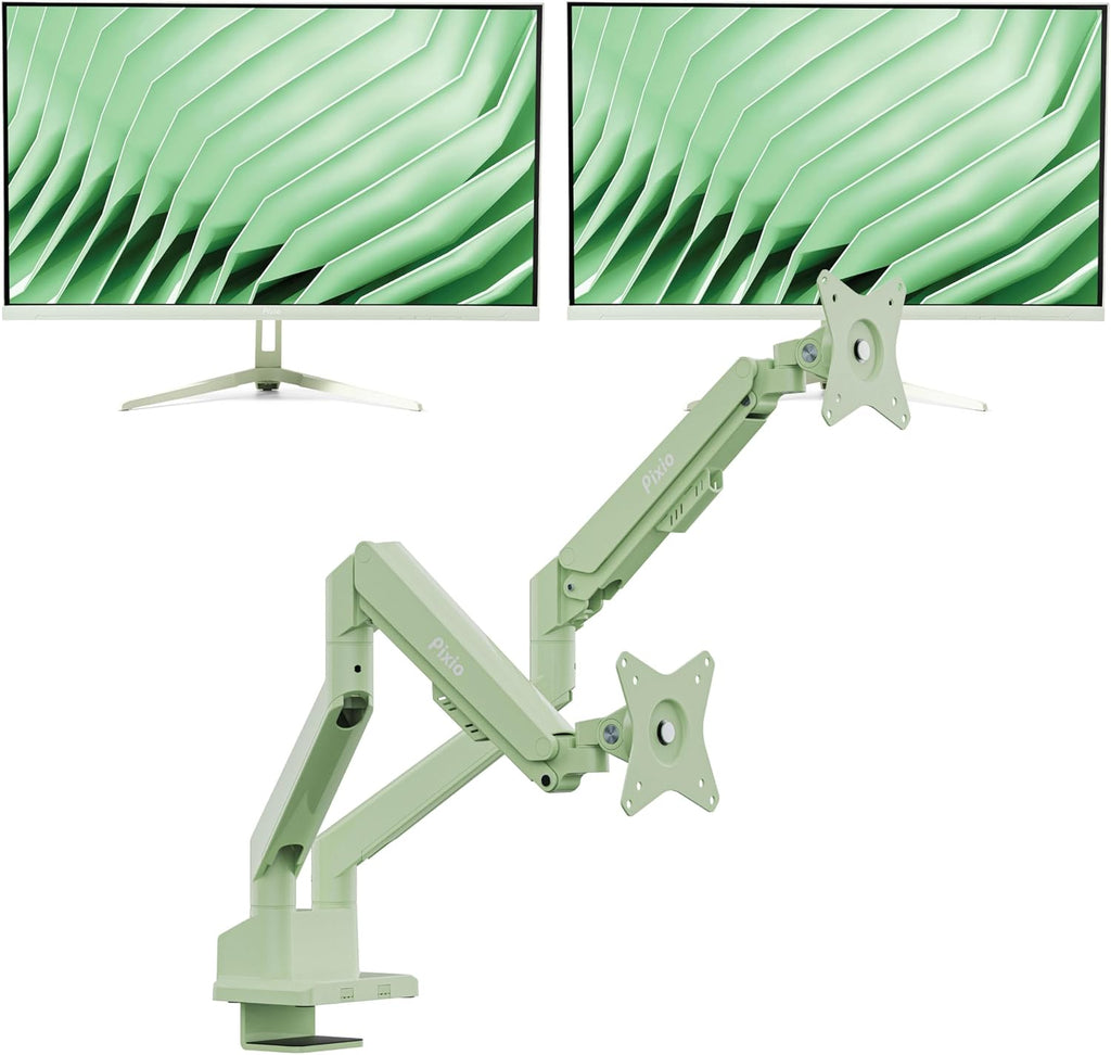 Pixio Two PX278 Wave Mint Green 27 inch 180Hz Refresh Rate FHD 1440p Resolution Fast IPS Panel 1ms GTG Response Time Gaming Monitor and PS1D Wave Mint Green Green Dual Monitor Arm