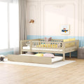 Montessori Bed Frame with Fence Railings and Trundle for Kids,Full Size Wood Low Platform Bed Frame with Full-Length Safety Guardrails for Boys Girls,No Box Spring Needed,Natural