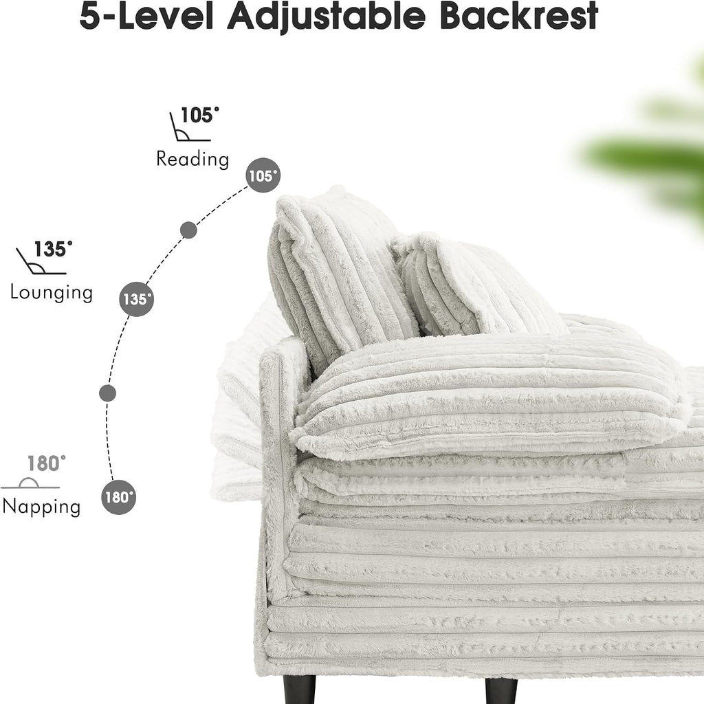 WESTSETLUX 54.8' W Oversized Chaise Lounge Chair Indoor with 5-Position Adjustable Backrest, Plush Sleeper Sofa Bed with Pillows, Upholstered Cloud Couch Chair for Living Room, Study Room, Silver Grey