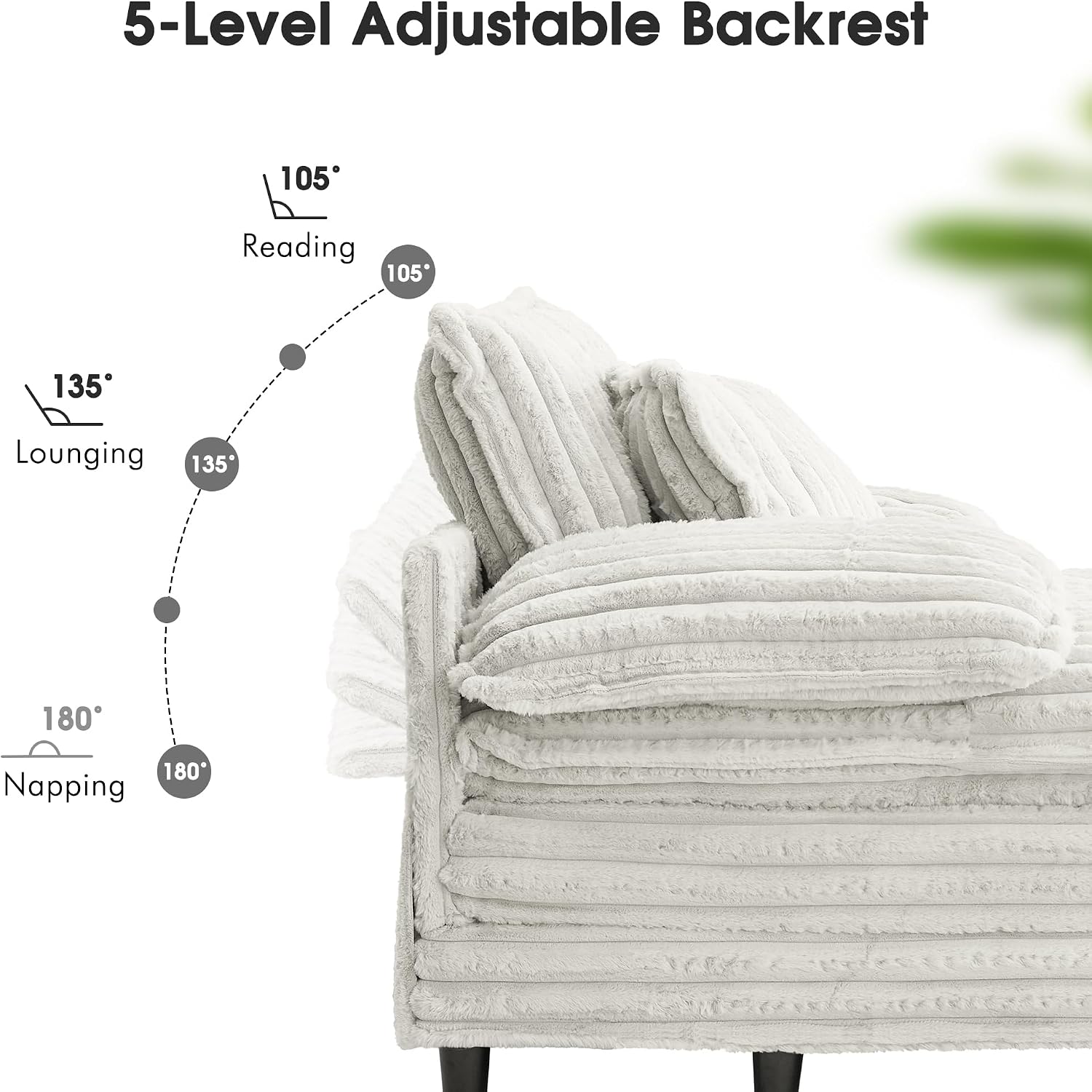 WESTSETLUX 54.8' W Oversized Chaise Lounge Chair Indoor with 5-Position Adjustable Backrest, Plush Sleeper Sofa Bed with Pillows, Upholstered Cloud Couch Chair for Living Room, Study Room, Silver Grey