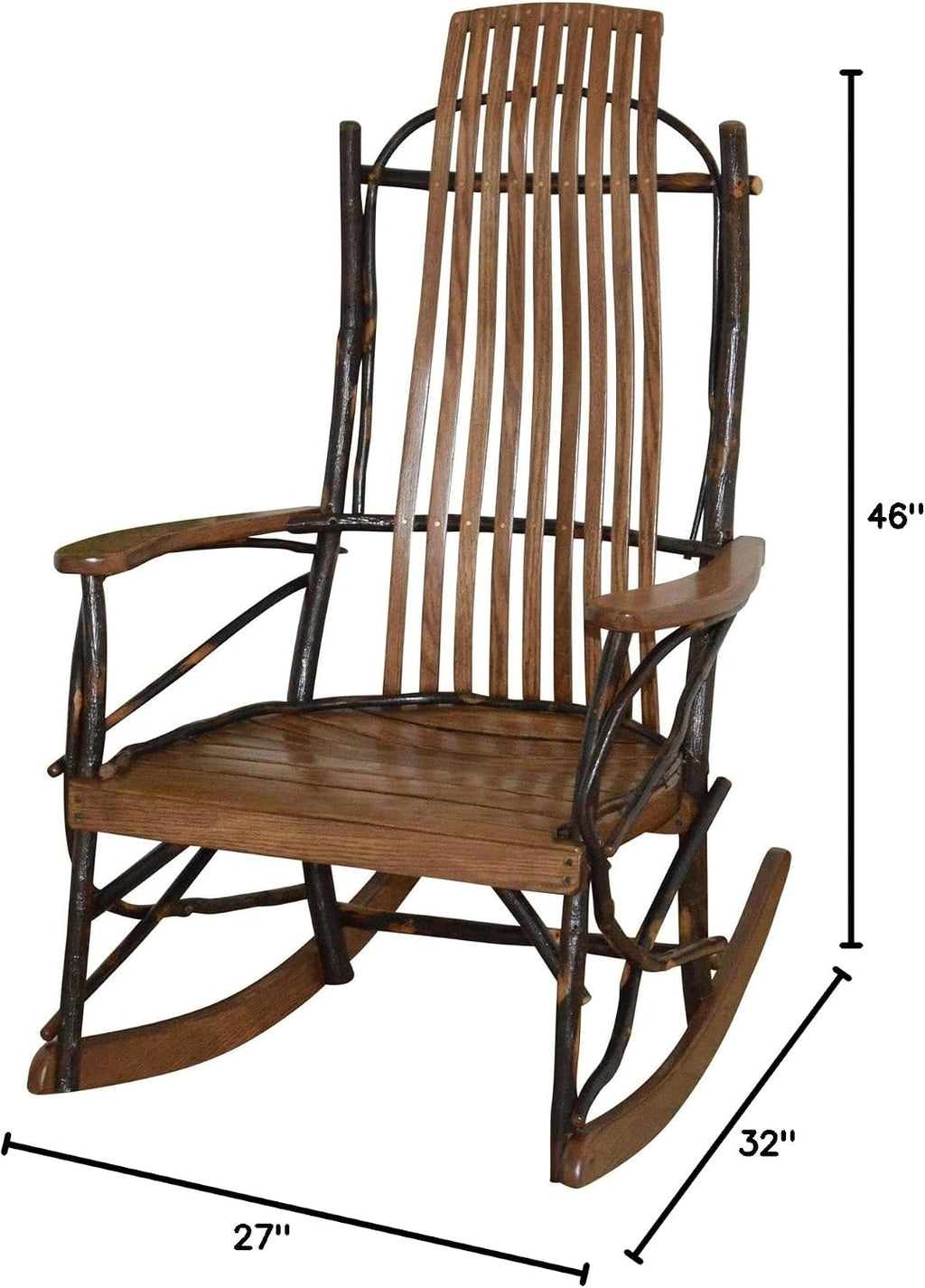 Amish-Made Large 9-Slat Walnut-Stained Oak and Hickory Rocking Chair
