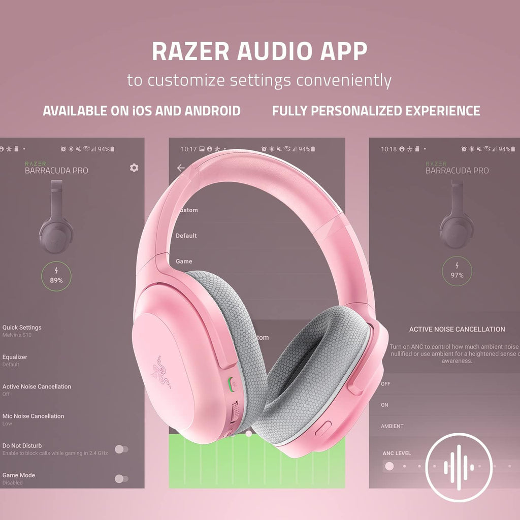 Razer Barracuda Wireless Gaming & Mobile Headset (PC, Playstation, Switch, Android, iOS): 2.4GHz Wireless + Bluetooth - Integrated Noise-Cancelling Mic - 50mm Drivers - Quartz Pink (Renewed)