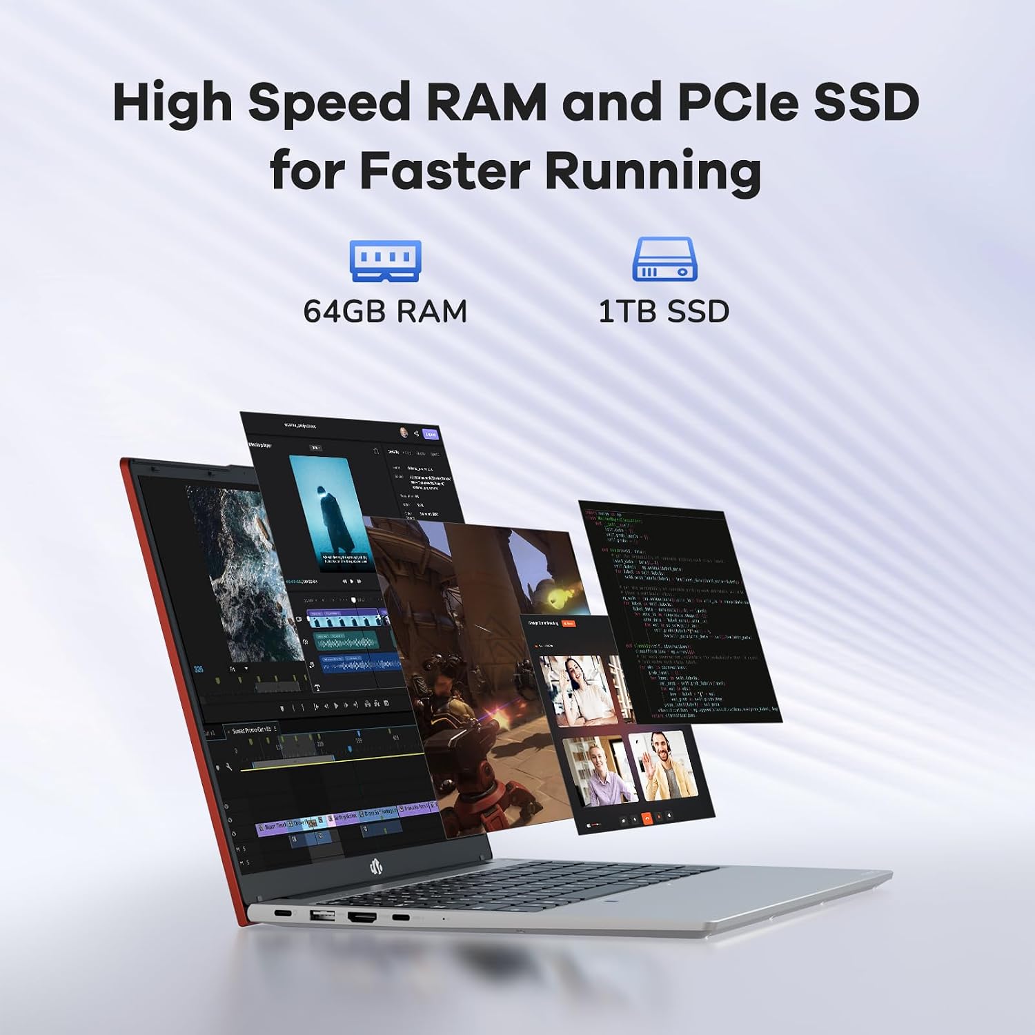 NIMO 15.6' FHD lPS-Business-Laptop, 8 Cores Intel i5-12450H 64GB RAM 1TB SSD (Beat i7-11800H, Up to 4.4 GHz) Student Computer with 100W Type-C Fingerprint Backlit Keyboard WiFi-6 Numpad Win 11