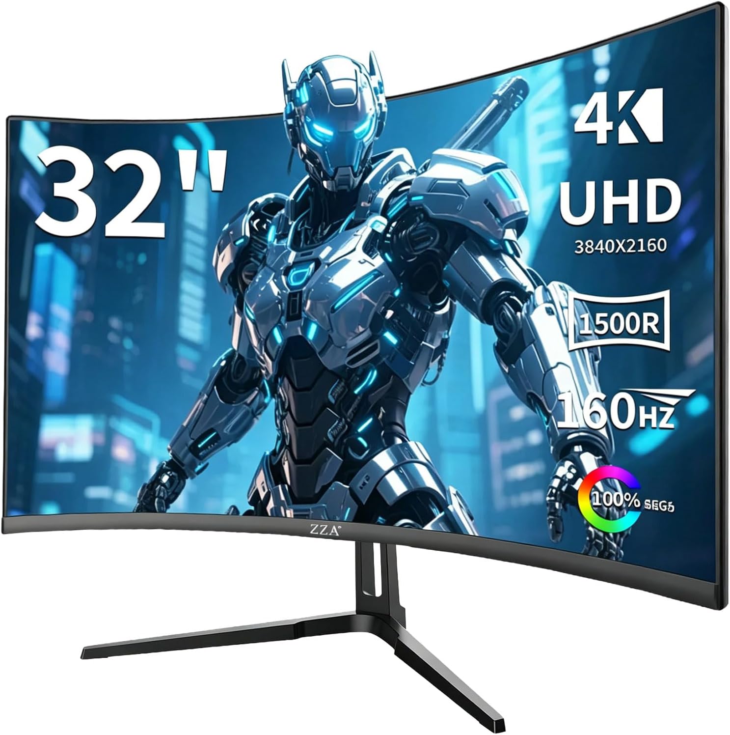 ZZA 32 Inch Curved Gaming Monitor 4K 160HZ Computer Monitor UHD 3840 * 2160P VA Screen, 1500R Curved, Supports AMD Freesync, 120% sRGB, Built-in Wall Mountable Installs(HDMI 2.1/DP 1.4)