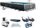 Intex 26373EH Ultra XTR 32ft x 16ft x 52in Above Ground Swimming Pool Set with Sand Filter Pump, Inflatable Lounge Pool Recliners (2-Pack) and Inflatable Cooler